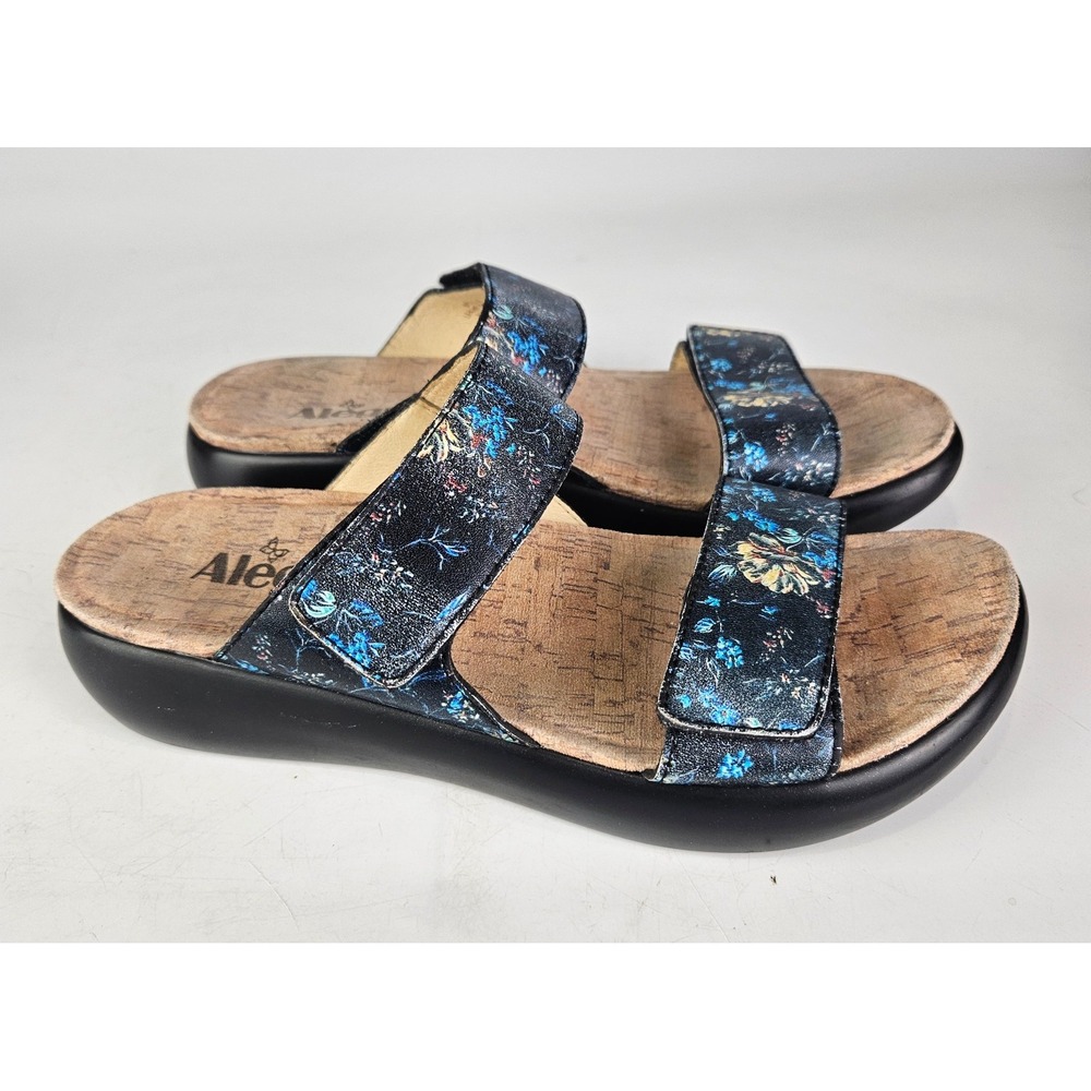 Alegria Bryce BRY-7533 Navy Floral Wedge Slide Sandals Women's Size: 39 / 8